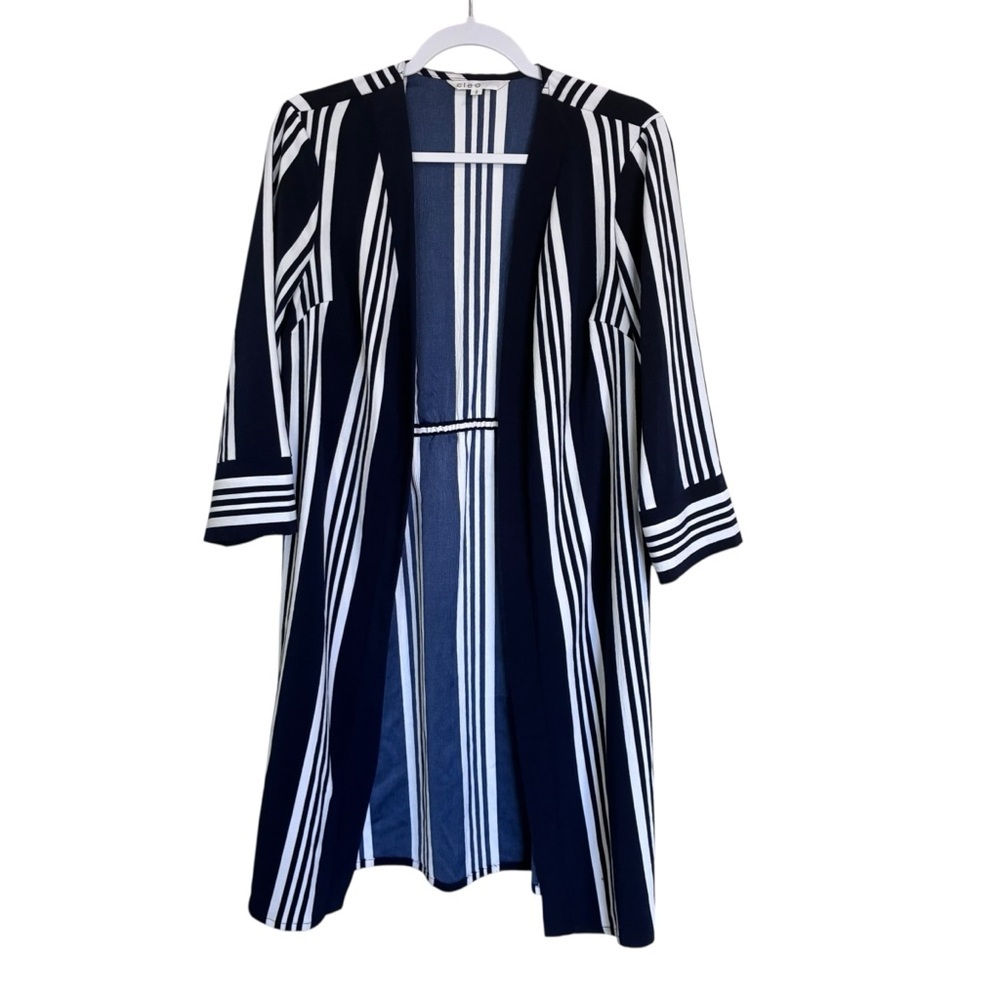 Cleo - Blue and White Striped Drifter Length Top - M - Picture 2 of 9